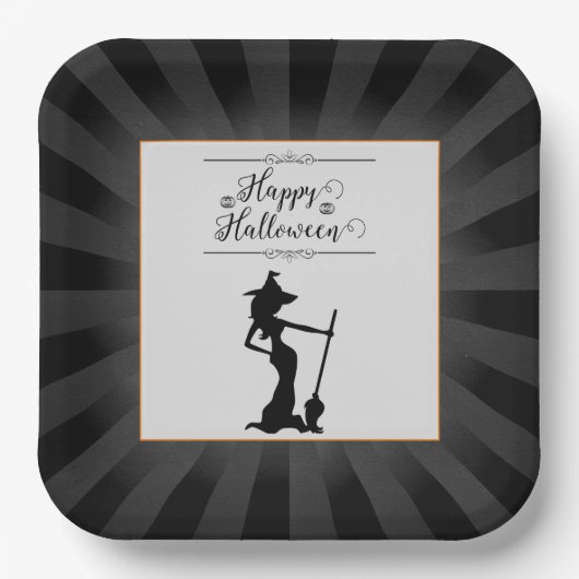 Black Starburst Witch Halloween Papieren Bordje (Voorkant)