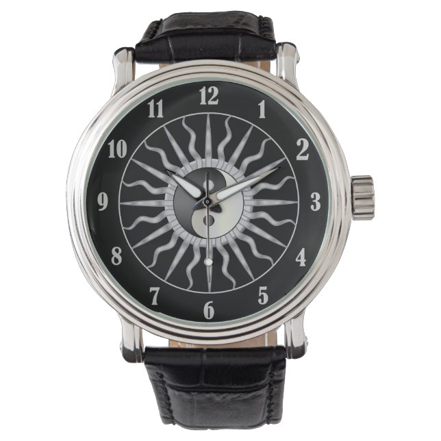 Black Starburst Yin Yang Horloge (Voorkant)
