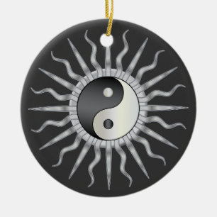 Black Starburst Yin Yang Keramisch Ornament