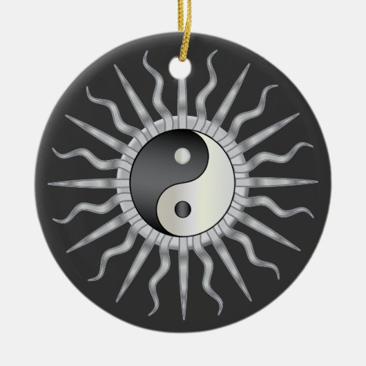 Black Starburst Yin Yang Keramisch Ornament (Voorkant)