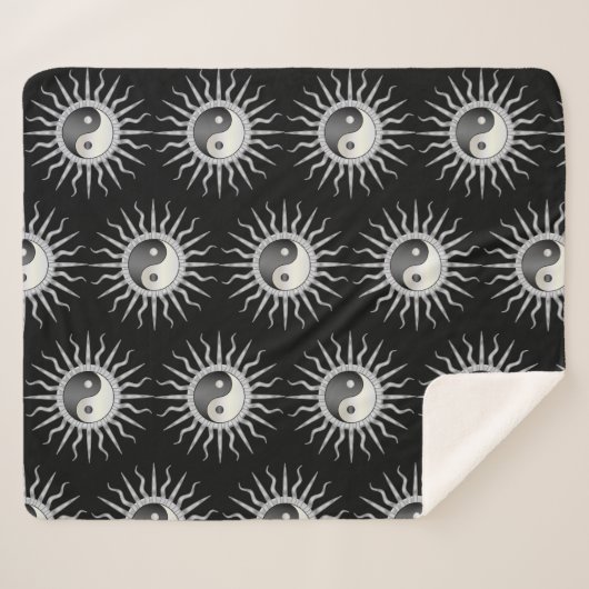 Black Starburst Yin Yang Sherpa Deken (Voorkant (horizontaal))
