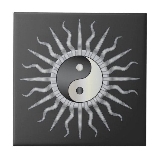 Black Starburst Yin Yang Tegeltje (Voorkant)
