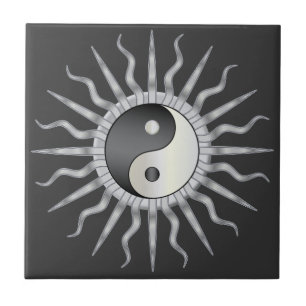 Black Starburst Yin Yang Tegeltje