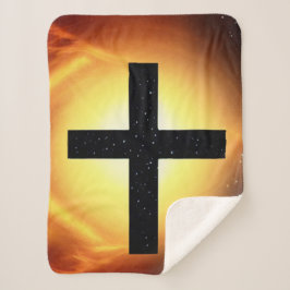 Black Starry Cross in Space Sherpa Blanket Deken