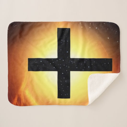 Black Starry Cross in Space Sherpa Blanket Sherpa Deken (Voorkant (horizontaal))