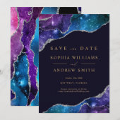 Black & Stars Blue Gold Save the Date Kaart (Voorkant / Achterkant)