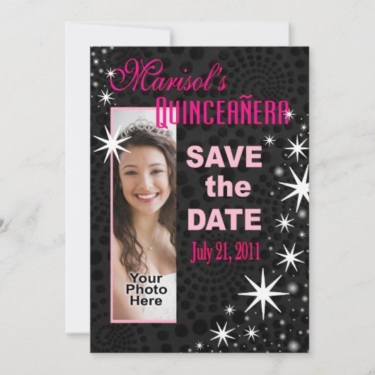 Black Stars Quinceañera Foto: Save The Date (Voorkant)