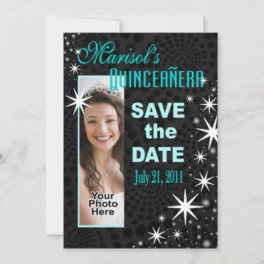 Black Stars Quinceañera Foto: Save The Date (Voorkant)