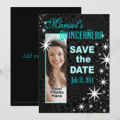 Black Stars Quinceañera Foto: Save The Date (Voorkant / Achterkant)