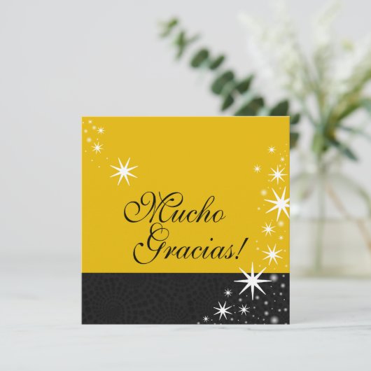 Black Stars Quinceañera Mucho Gracias Note Card Bedankkaart (Staand voorkant)