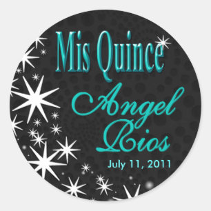 "Black Stars Quinceañera" Partij (zwart/aqua) Ronde Sticker