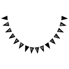 Black starsky Gelukkig Nieuwjaar zilverachtig lett Vlaggetjes