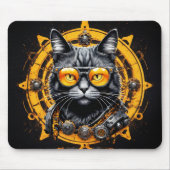 Black steampunk cat with orange glasses muismat (Voorkant)