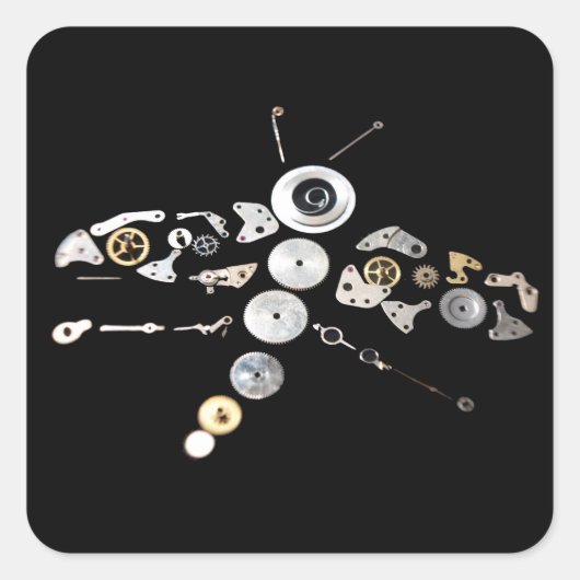 Black Steampunk Dragon Fly Vierkante Sticker (Voorkant)