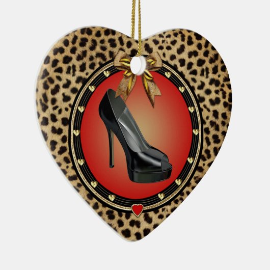 Black Stiletto Cheetah Heart Ornament (Rechts)
