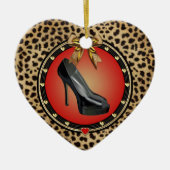 Black Stiletto Cheetah Heart Ornament (Voorkant)
