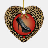 Black Stiletto Cheetah Heart Ornament (Achterkant)