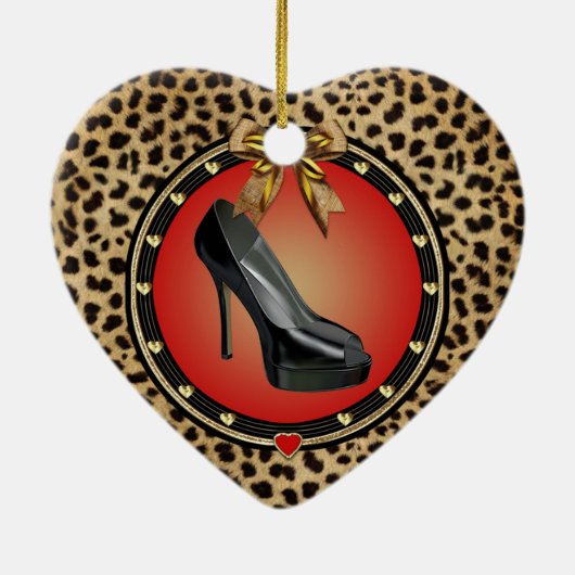 Black Stiletto Cheetah Heart Ornament (Achterkant)