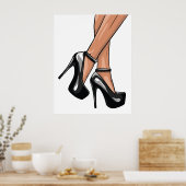 Black Stiletto Heels en Legs Poster (Keuken)