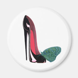 Black Stiletto High Hiel Shoe and Green Butterfly Magneet