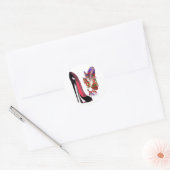 Black Stiletto High Hiel Shoe en Bouquet Ronde Sticker (Envelop)
