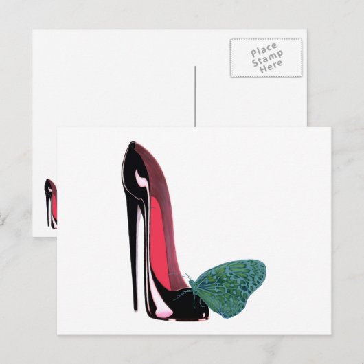 Black Stiletto Shoe and Butterfly Briefkaart (Voorkant / Achterkant)