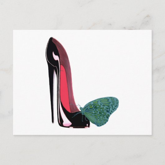 Black Stiletto Shoe and Butterfly Briefkaart (Voorkant)