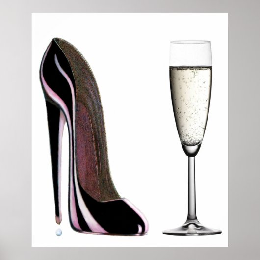 Black Stiletto Shoe and Champagne Print (Voorkant)