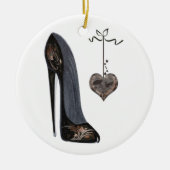 Black Stiletto Shoe and Heart Keramisch Ornament (Voorkant)