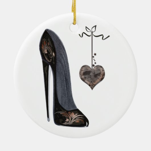 Black Stiletto Shoe and Heart Keramisch Ornament (Achterkant)