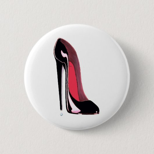Black Stiletto Shoe Art Ronde Button 5,7 Cm (Voorkant)