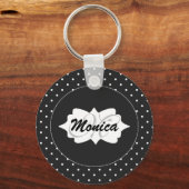 Black Stippen Basic Round Button Sleutelhanger (Voorkant)