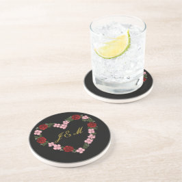 Black stoneware coasters with a pink and red heart zandsteen onderzetter