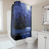 Black Stormy Rainy Lightning Night Pirate Shower Douchegordijn (In situ)