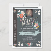 Black Storybook Floral Girl Baby shower Kaart (Voorkant)