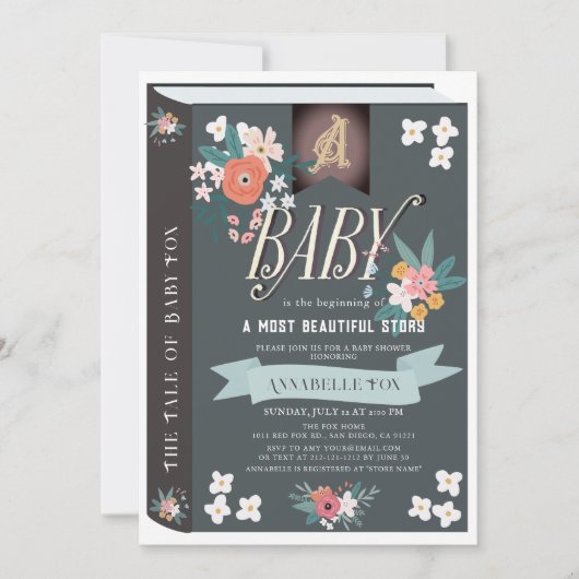 Black Storybook Floral Girl Baby shower Kaart (Voorkant)