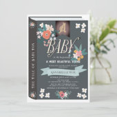 Black Storybook Floral Girl Baby shower Kaart (Staand voorkant)