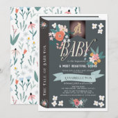 Black Storybook Floral Girl Baby shower Kaart (Voorkant / Achterkant)
