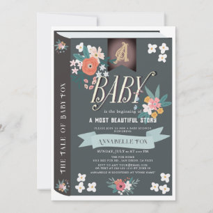 Black Storybook Floral Girl Baby shower Kaart