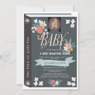 Black Storybook Floral Girl Virtual Baby shower Kaart