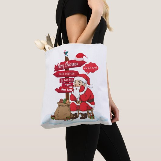Black Strap Stressed Santa Funny Direction Sign Ch Tote Bag (Dichtbij)