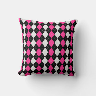 Black & STRAWBERRY PINK Diamonds ARGYLE Patroon Kussen