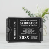 Black Stried Afstuderen Ticket Invitation Kaart (Staand voorkant)