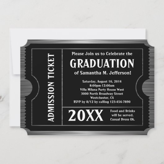 Black Stried Afstuderen Ticket Invitation Kaart (Voorkant)