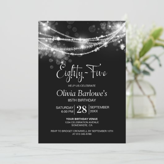 Black String Lights 85e verjaardagsfeest Kaart (Staand voorkant)