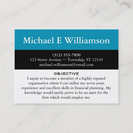 Black Stripe Blue RESUME Visitekaartjes (Voorkant)