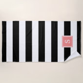 Black Stripe & Coral Monogram Strandlaken (Voorkant)