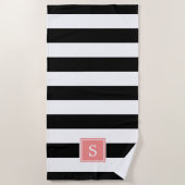 Black Stripe & Coral Monogram Strandlaken (Voorkant)