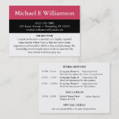 Black Stripe Dark Pink RESUME Visitekaartjes (Voorkant / Achterkant)
