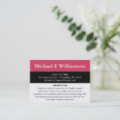 Black Stripe Dark Pink RESUME Visitekaartjes (Staand voorkant)